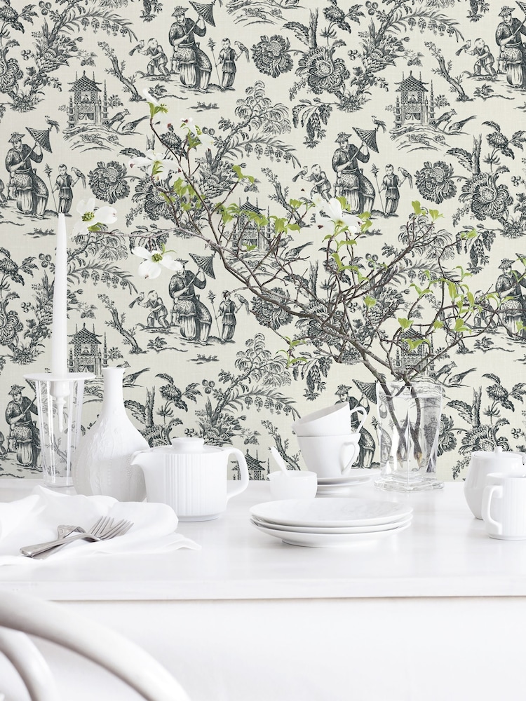 Galerie Black French Country Toile A4 Wallpaper Sample - Image 1 of 2