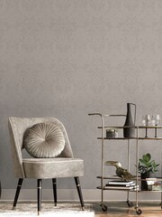 Laurence Llewelyn-Bowen Beige Damask Sauvage Flock A4 Wallpaper Sample - Image 1 of 6