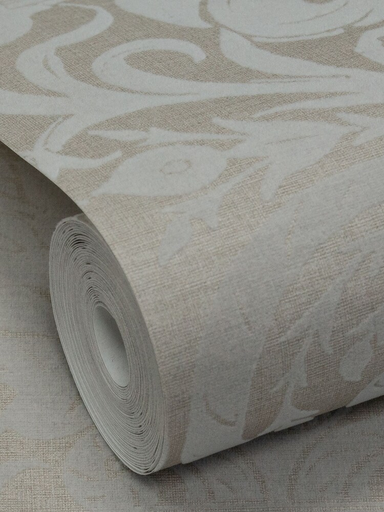 Laurence Llewelyn-Bowen Beige Damask Sauvage Flock A4 Wallpaper Sample - Image 6 of 6