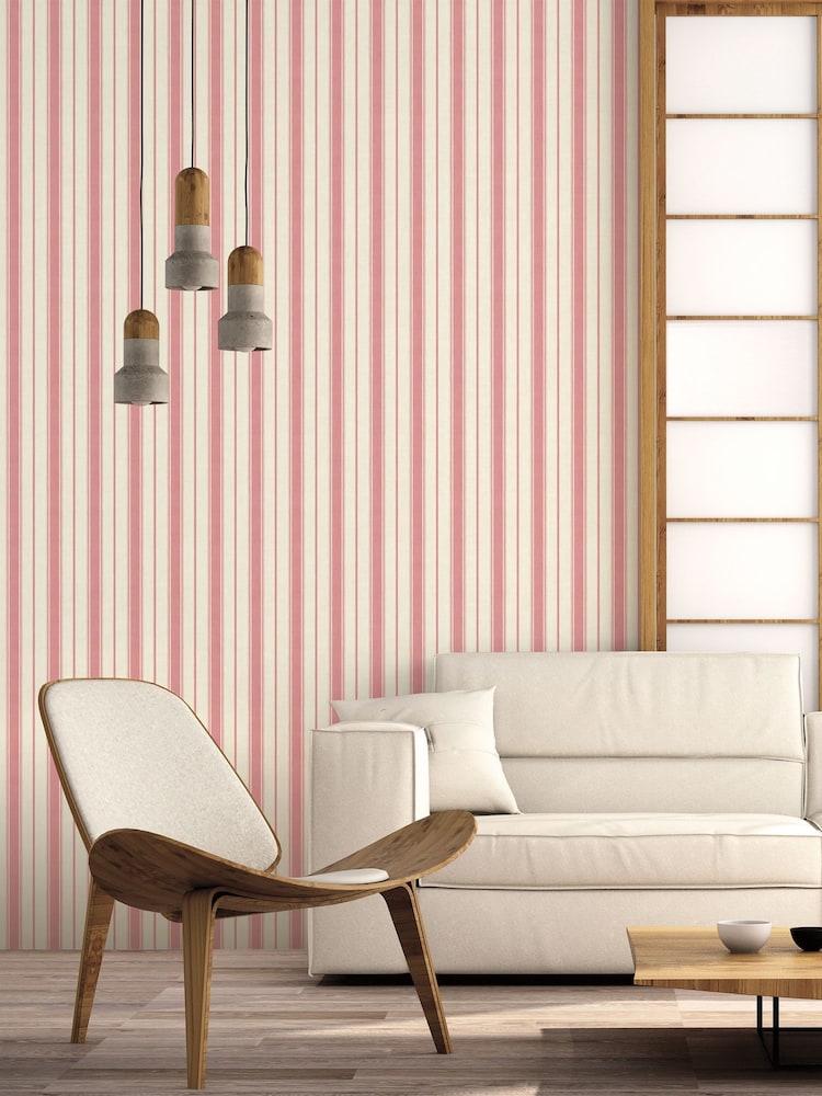 Galerie Pink French Country Stripe A4 Wallpaper Sample - Image 1 of 2
