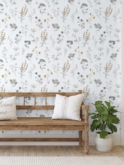 Galerie Silver Grey Spring Blossom Botanical A4 Wallpaper Sample - Image 1 of 2