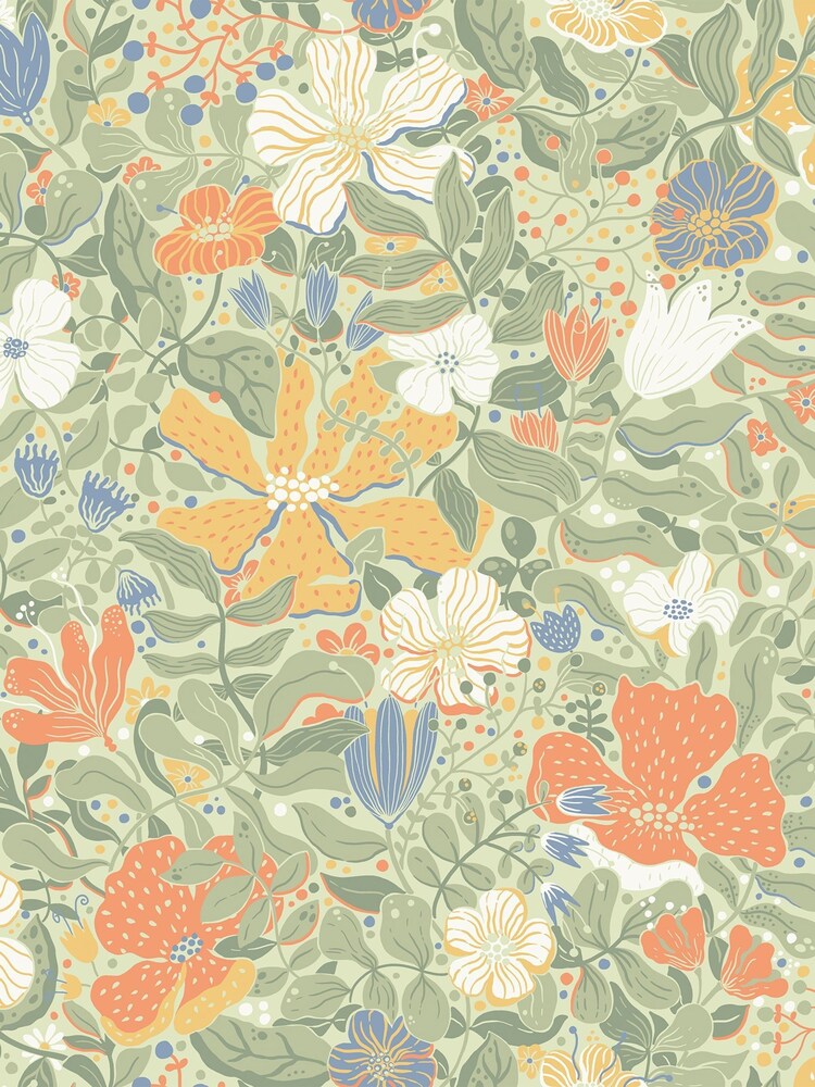 Galerie Green Sommarang 2 Floral Print A4 Wallpaper Sample - Image 2 of 2 Galerie Green Sommarang 2 Floral Print A4 Wallpaper Sample - Image 2 of 2