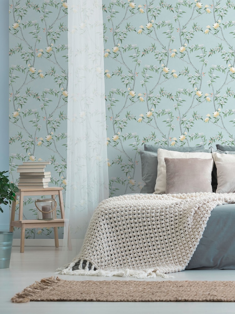 Galerie Blue Spring Blossom Chinoiserie A4 Wallpaper Sample - Image 1 of 2 Galerie Blue Spring Blossom Chinoiserie A4 Wallpaper Sample - Image 1 of 2
