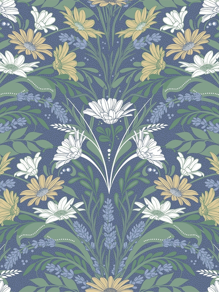 Galerie Blue Sommarang 2 Floral Print A4 Wallpaper Sample - Image 2 of 2 Galerie Blue Sommarang 2 Floral Print A4 Wallpaper Sample - Image 2 of 2
