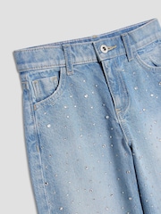 River Island Blue Girls Rip Diamante Ombre Wide Jeans - Image 3 of 4