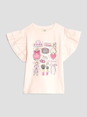 River Island Pink Girls Frill Sleeve Box Graphic Print T-Shirt - Image 1 of 5