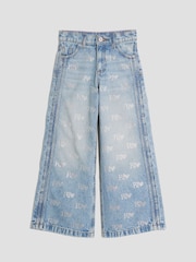 River Island Blue Girls Hotfix Logo Jeans - Image 1 of 4