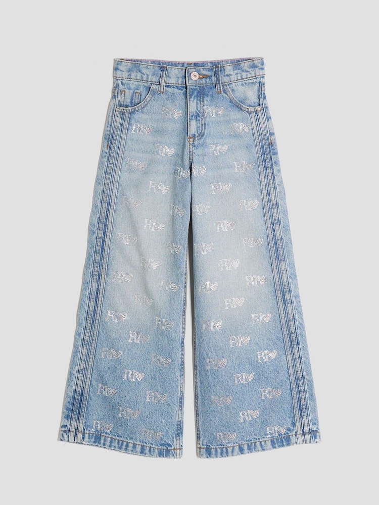 River Island Blue Girls Hotfix Logo Jeans - Image 1 of 4