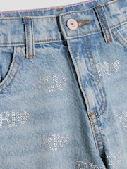 River Island Blue Girls Hotfix Logo Jeans - Image 3 of 4