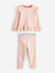 River Island Pink Girls Waist Band Rib Leggings Set - Image 1 of 1