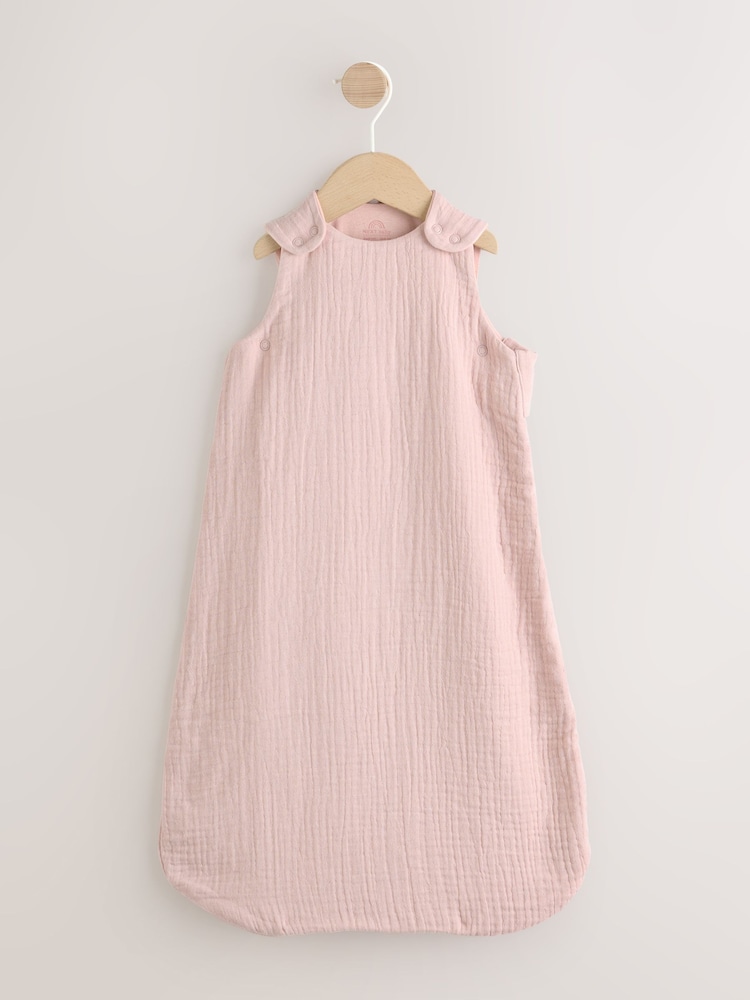 Pink Muslin 1 Tog Baby Sleepbag - Image 1 of 8 Pink Muslin 1 Tog Baby Sleepbag - Image 1 of 8