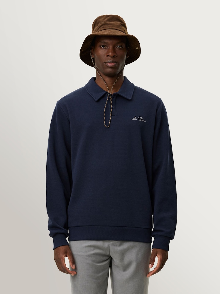 Les Deux Blue Ben Polo Piqué Sweatshirt - Image 1 of 7 Les Deux Blue Ben Polo Piqué Sweatshirt - Image 1 of 7
