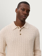 Les Deux Natural Gustav Squared Structure Polo Knit Jumper - Image 2 of 7