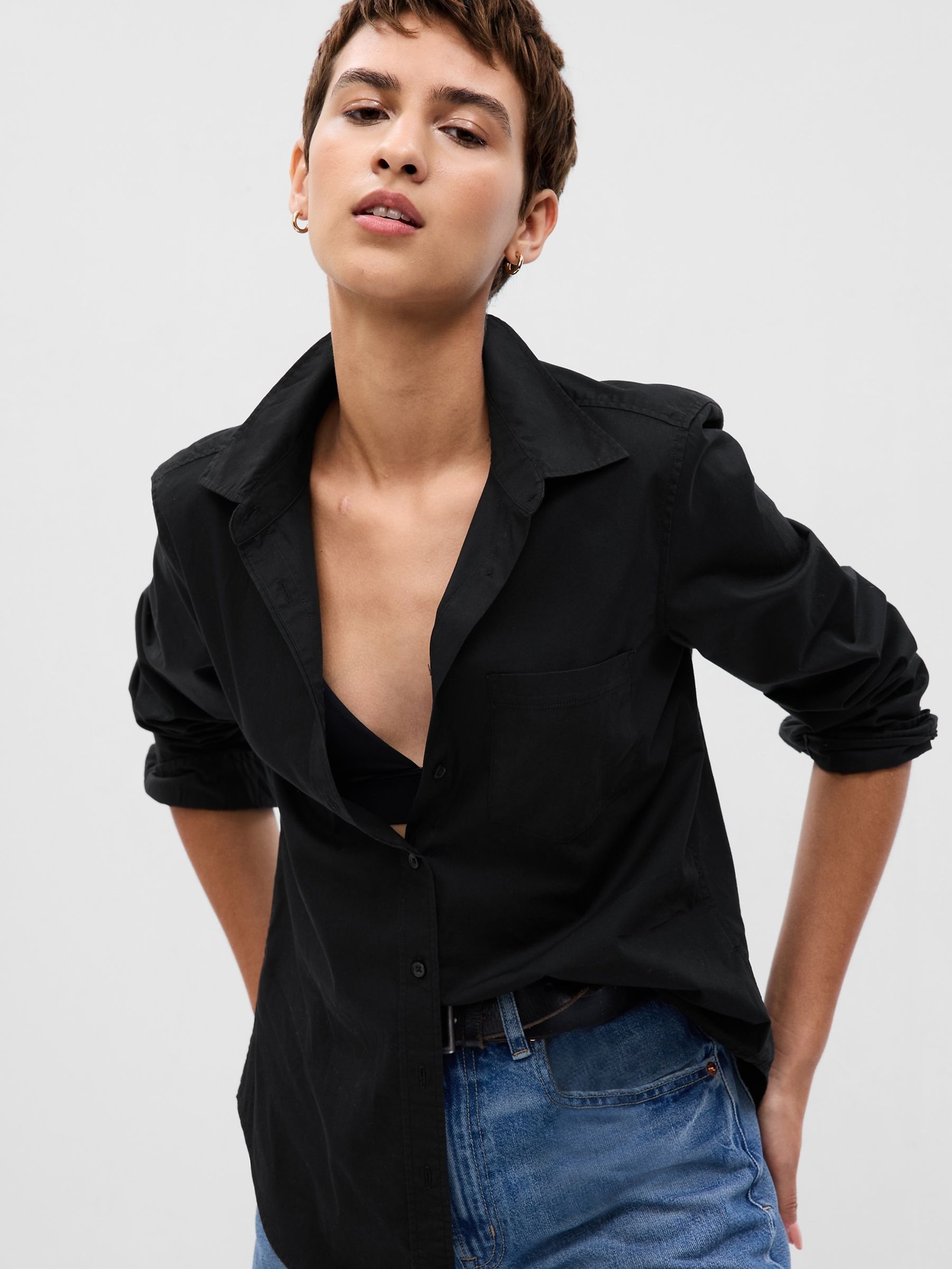 Buy Gap Black Cotton Poplin Classic Shirt from the Next UK online shop