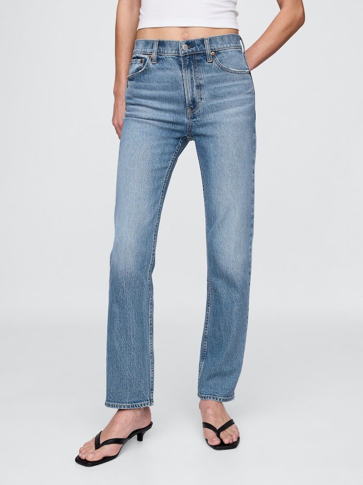 Gap Blue High Waisted '90s Straight Jeans - Image 1 of 4 Gap Blue High Waisted '90s Straight Jeans - Image 1 of 4