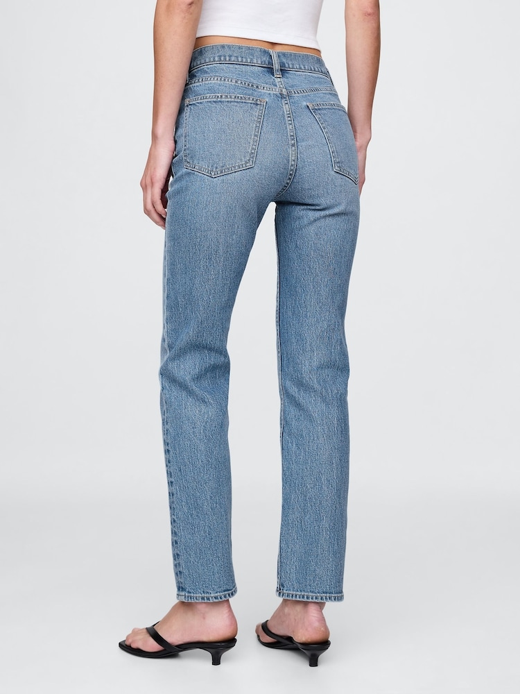 Gap Blue High Waisted '90s Straight Jeans - Image 2 of 4 Gap Blue High Waisted '90s Straight Jeans - Image 2 of 4