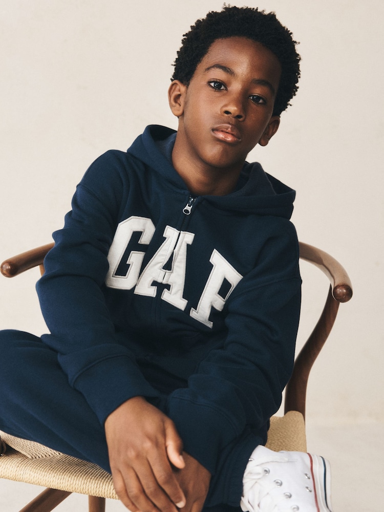 Gap Navy Blue Vintage Logo Zip Up Hoodie (4-13yrs) - Image 2 of 5