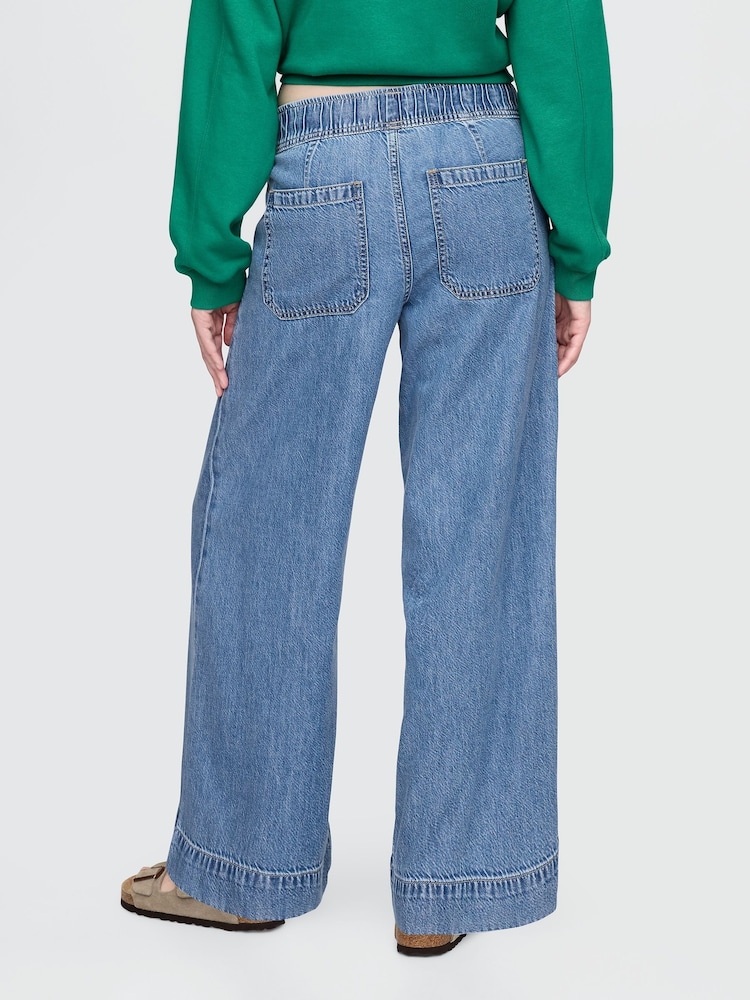 Gap Blue Mid Waist UltraSoft Pleated Easy Baggy Jeans - Image 2 of 6 Gap Blue Mid Waist UltraSoft Pleated Easy Baggy Jeans - Image 2 of 6