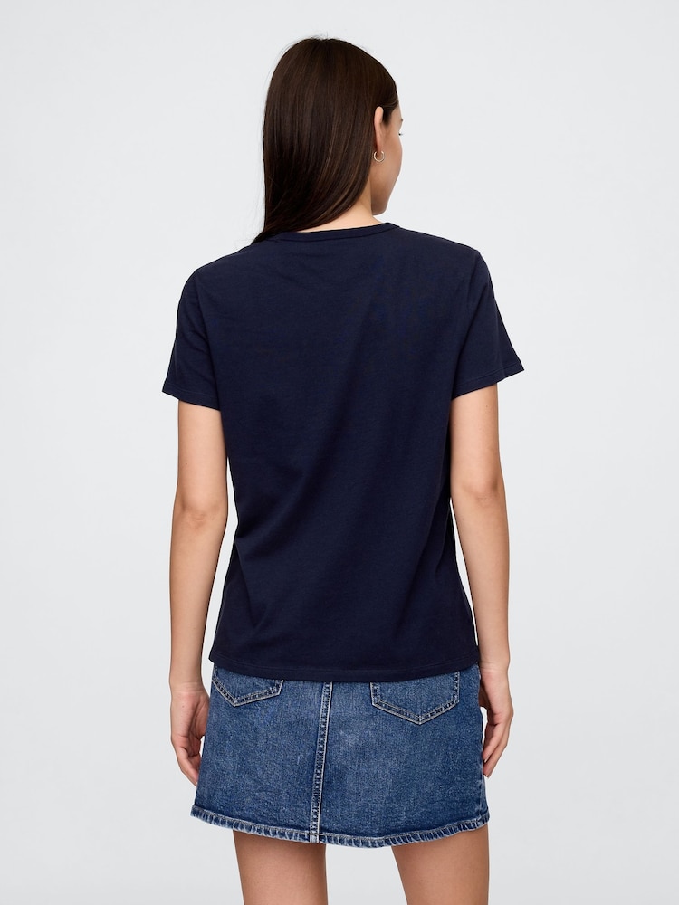Gap Navy Blue Crew Neck Favourite Cotton Short Sleeve T-Shirt - Image 2 of 7 Gap Navy Blue Crew Neck Favourite Cotton Short Sleeve T-Shirt - Image 2 of 7