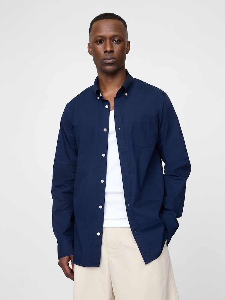 Gap Navy Blue Cotton Poplin Classic Shirt - Image 1 of 9 Gap Navy Blue Cotton Poplin Classic Shirt - Image 1 of 9