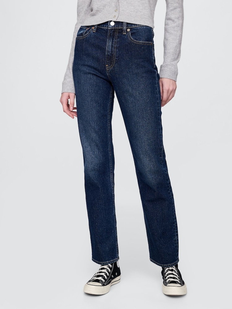 Gap Dark Wash Blue High Waisted '90s Straight Jeans - Image 1 of 4 Gap Dark Wash Blue High Waisted '90s Straight Jeans - Image 1 of 4