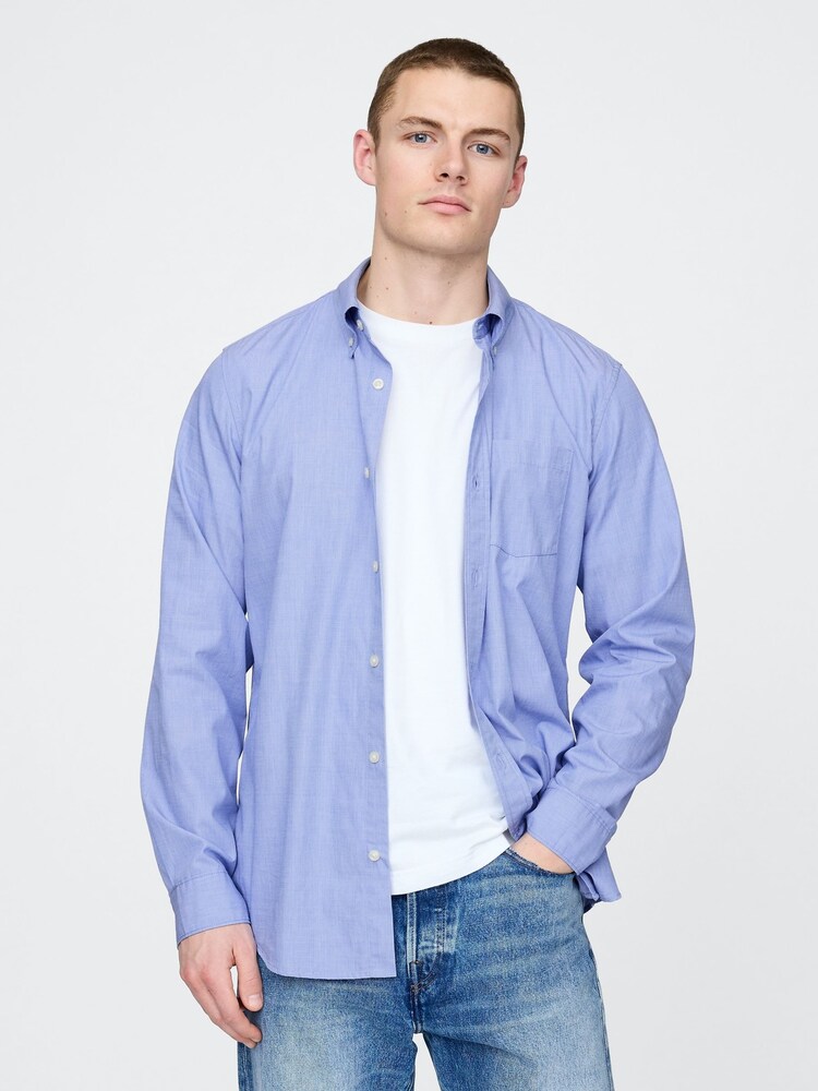 Gap Blue Poplin Classic Long Sleeve Shirt - Image 1 of 5