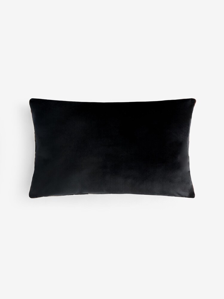 Dark Black/White 40 x 59cm Orson Cut Velvet Cushion - Image 4 of 4