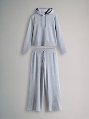 The Set Knitted Ribbed Hoodie and Wide Leg Trouser Co-ord Light Grey Marl - Image 1 of 5