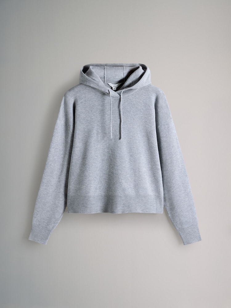 The Set Knitted Ribbed Hoodie and Wide Leg Trouser Co-ord Light Grey Marl - Image 2 of 5