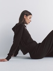 The Set Knitted Ribbed Hoodie and Wide Leg Trouser Co-ord Chocolate Brown - Image 4 of 6