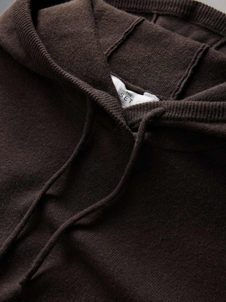 The Set Knitted Ribbed Hoodie and Wide Leg Trouser Co-ord Chocolate Brown - Image 6 of 6