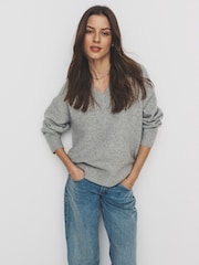 The Set 2 Pack 2 Pack Knitted V-Neck Jumpers With Wool Black/Grey Marl - Image 1 of 6