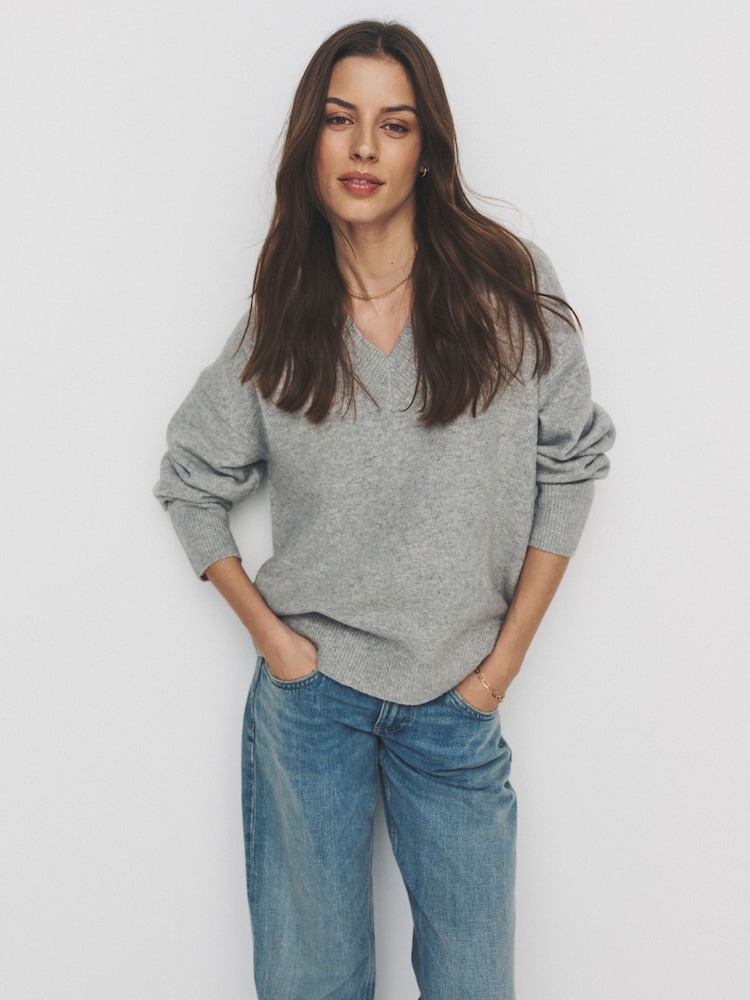 The Set 2 Pack 2 Pack Knitted V-Neck Jumpers With Wool Black/Grey Marl - Image 1 of 6