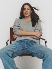 The Set 2 Pack 2 Pack Knitted V-Neck Jumpers With Wool Black/Grey Marl - Image 3 of 6