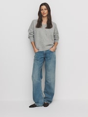 The Set 2 Pack 2 Pack Knitted V-Neck Jumpers With Wool Black/Grey Marl - Image 4 of 6