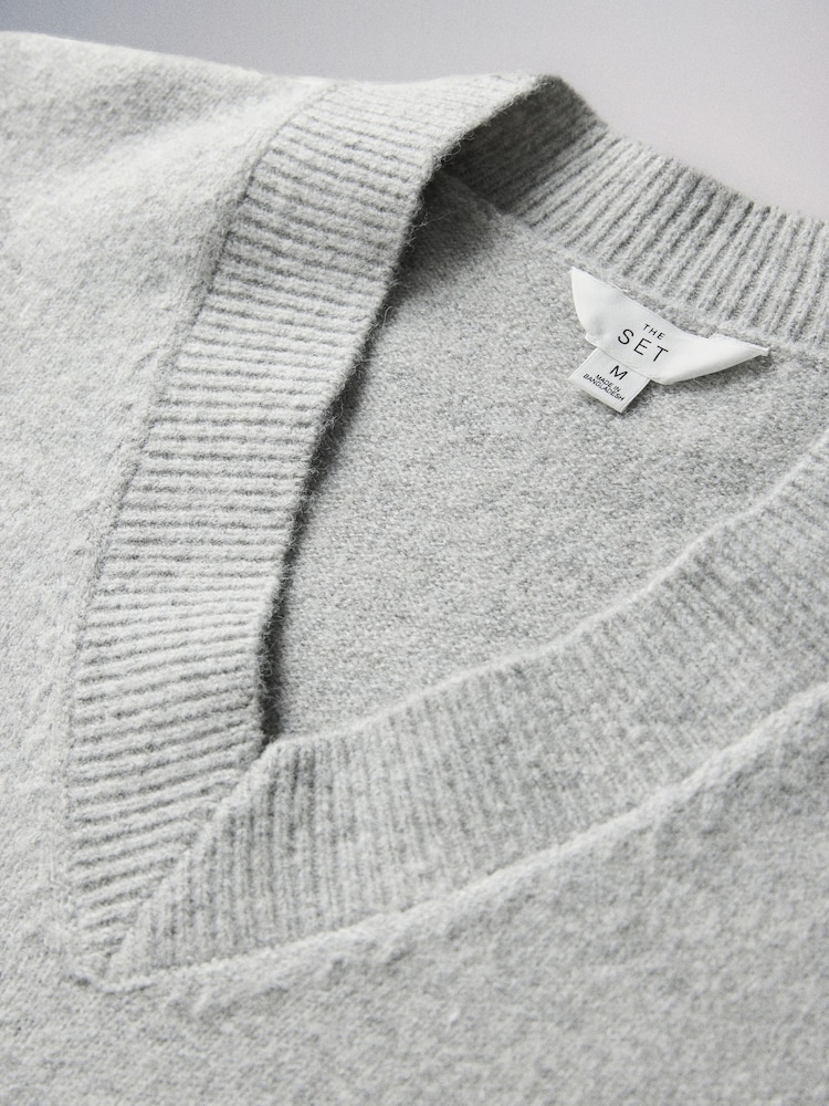 The Set 2 Pack 2 Pack Knitted V-Neck Jumpers With Wool Black/Grey Marl - Image 6 of 6