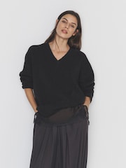 The Set 3 Pack 2 Pack Knitted V-Neck Jumpers With Wool Soft Pink/Cream/Chocolate Brown - Image 1 of 6