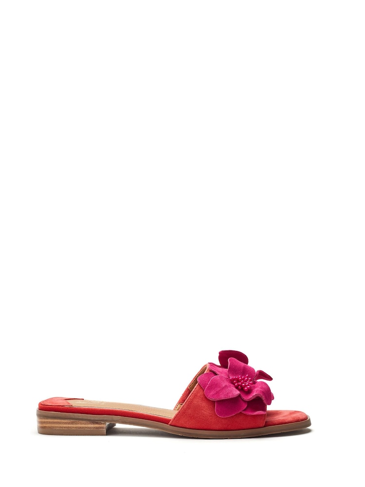 Moda in Pelle Red Laleh Flower Detail Flat Mules - Image 1 of 4