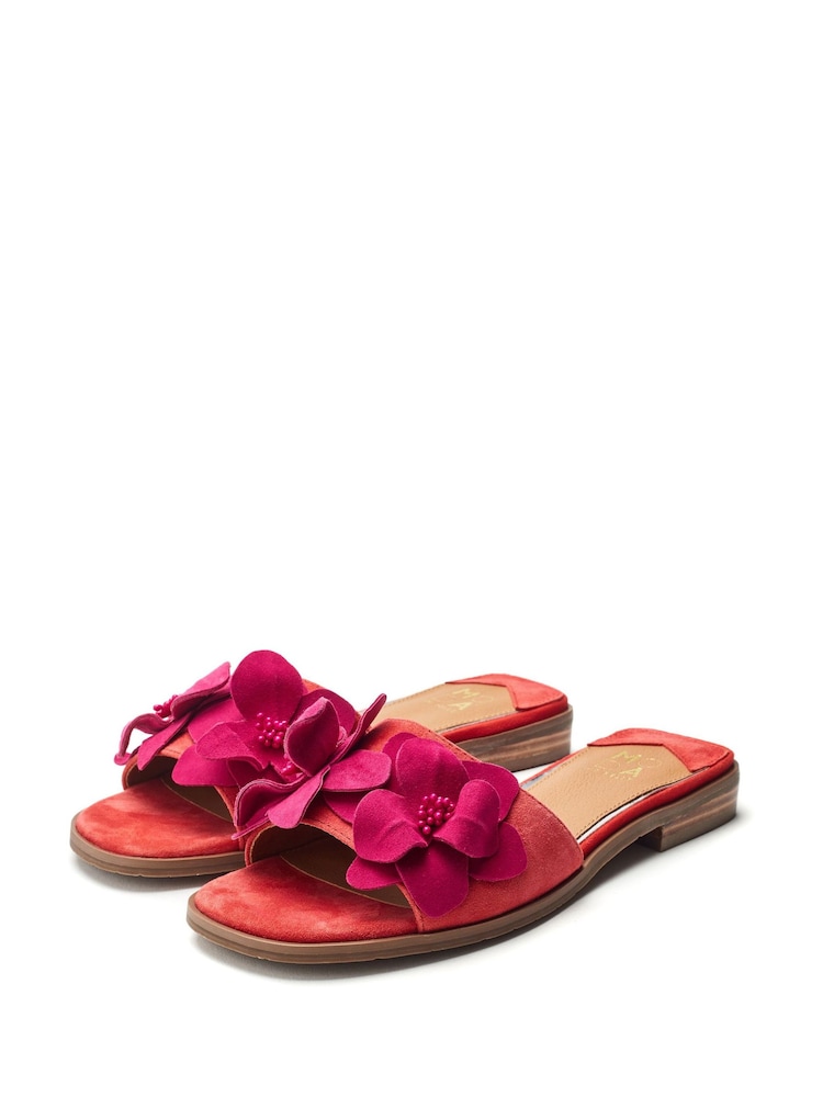 Moda in Pelle Red Laleh Flower Detail Flat Mules - Image 2 of 4