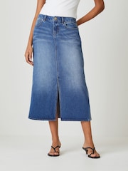 adidas Originals Blue 3 Stripes Denim Penicl Skirt - Image 1 of 5