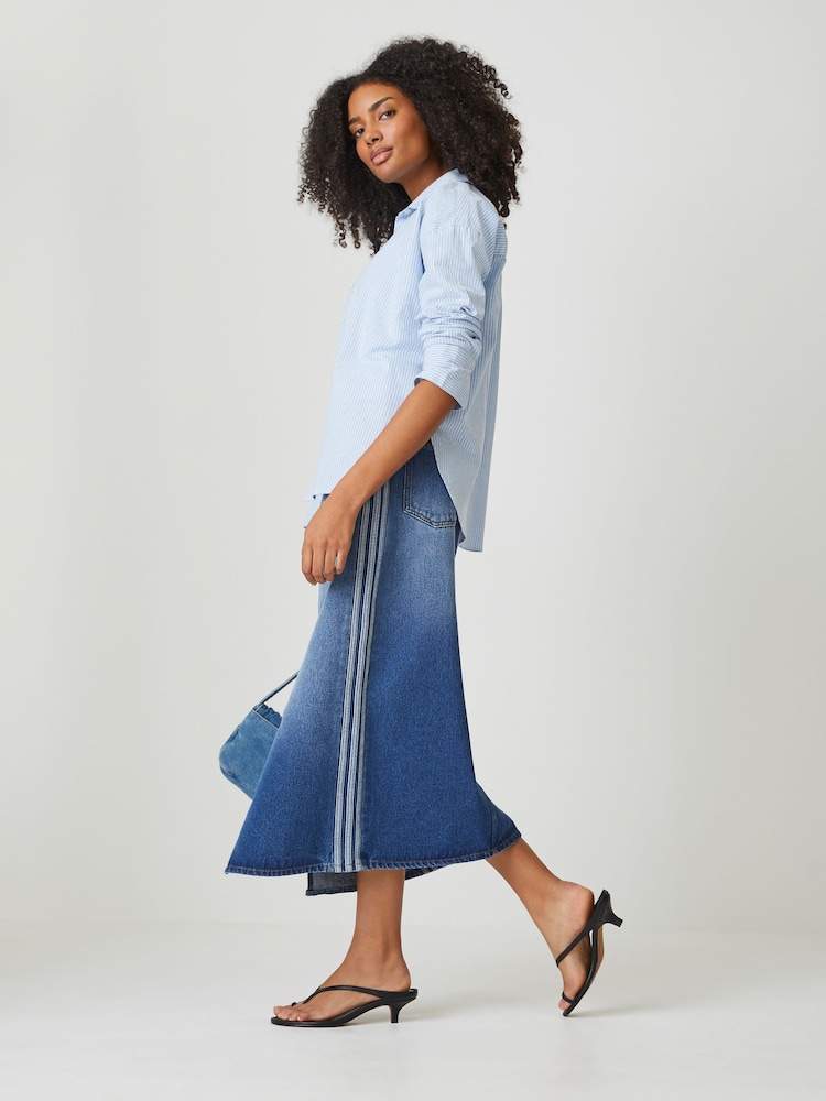 adidas Originals Blue 3 Stripes Denim Penicl Skirt - Image 2 of 5