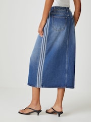 adidas Originals Blue 3 Stripes Denim Penicl Skirt - Image 3 of 5