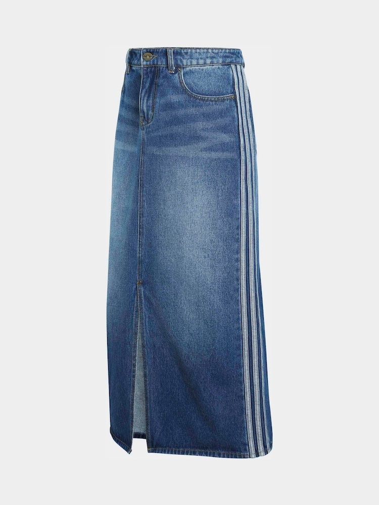 adidas Originals Blue 3 Stripes Denim Penicl Skirt - Image 5 of 5