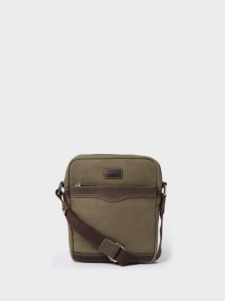 Osprey London Small Green The Hunter Canvas & Leather Cross-Body Bag - Image 1 of 5