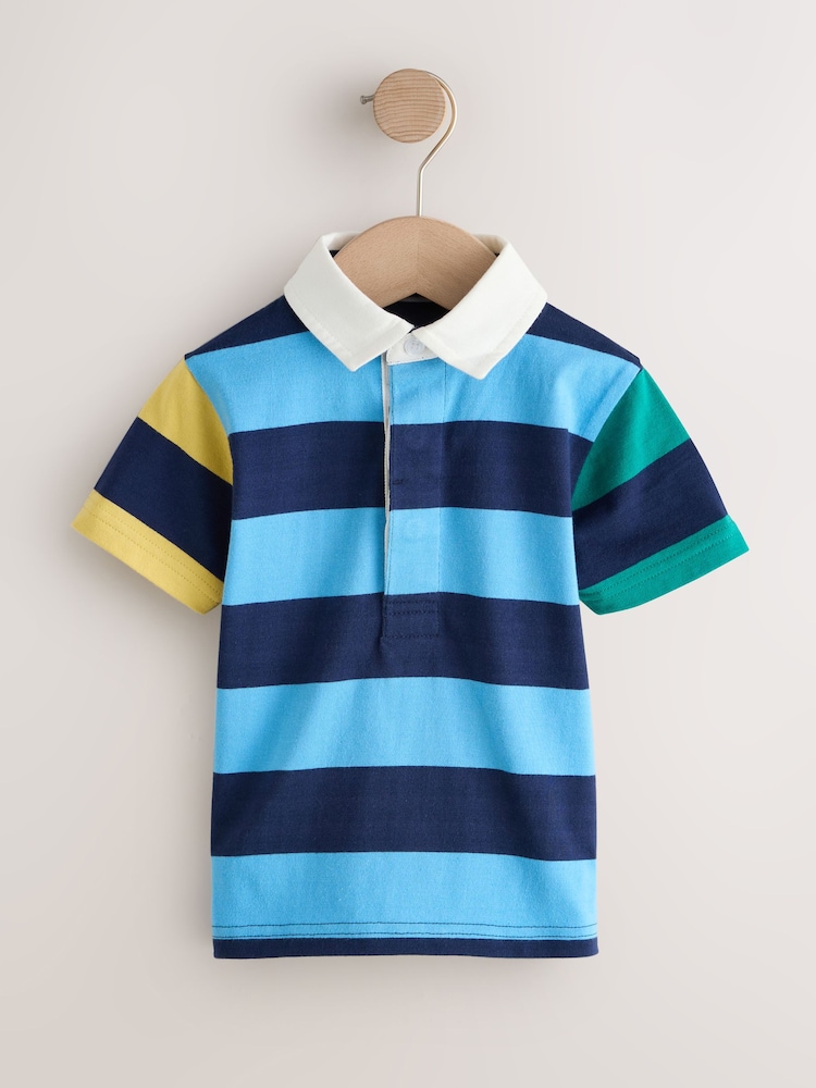 Blue/Navy Stripe Short Sleeve Rugby Polo Shirt (3mths-7yrs) - Image 1 of 4 Blue/Navy Stripe Short Sleeve Rugby Polo Shirt (3mths-7yrs) - Image 1 of 4