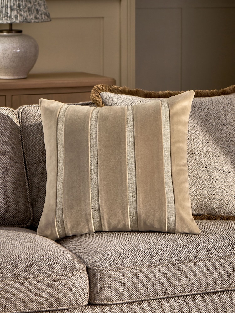Natural 50 X 50cm Velvet Panel Stripe Cushion - Image 1 of 2 Natural 50 X 50cm Velvet Panel Stripe Cushion - Image 1 of 2