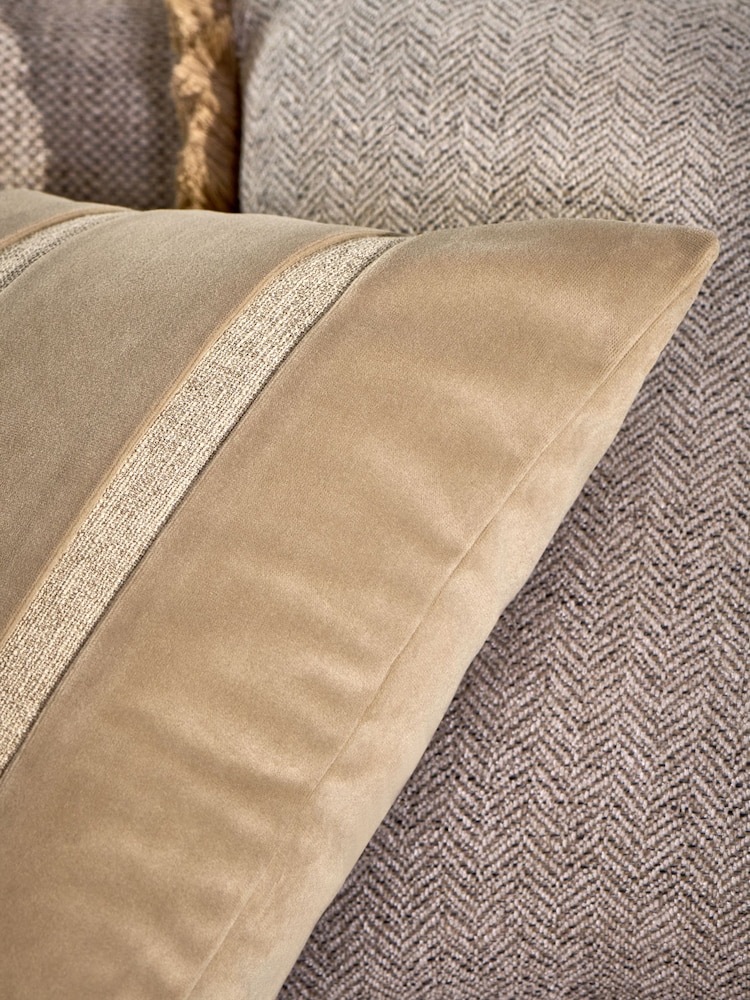 Natural 50 X 50cm Velvet Panel Stripe Cushion - Image 2 of 2 Natural 50 X 50cm Velvet Panel Stripe Cushion - Image 2 of 2