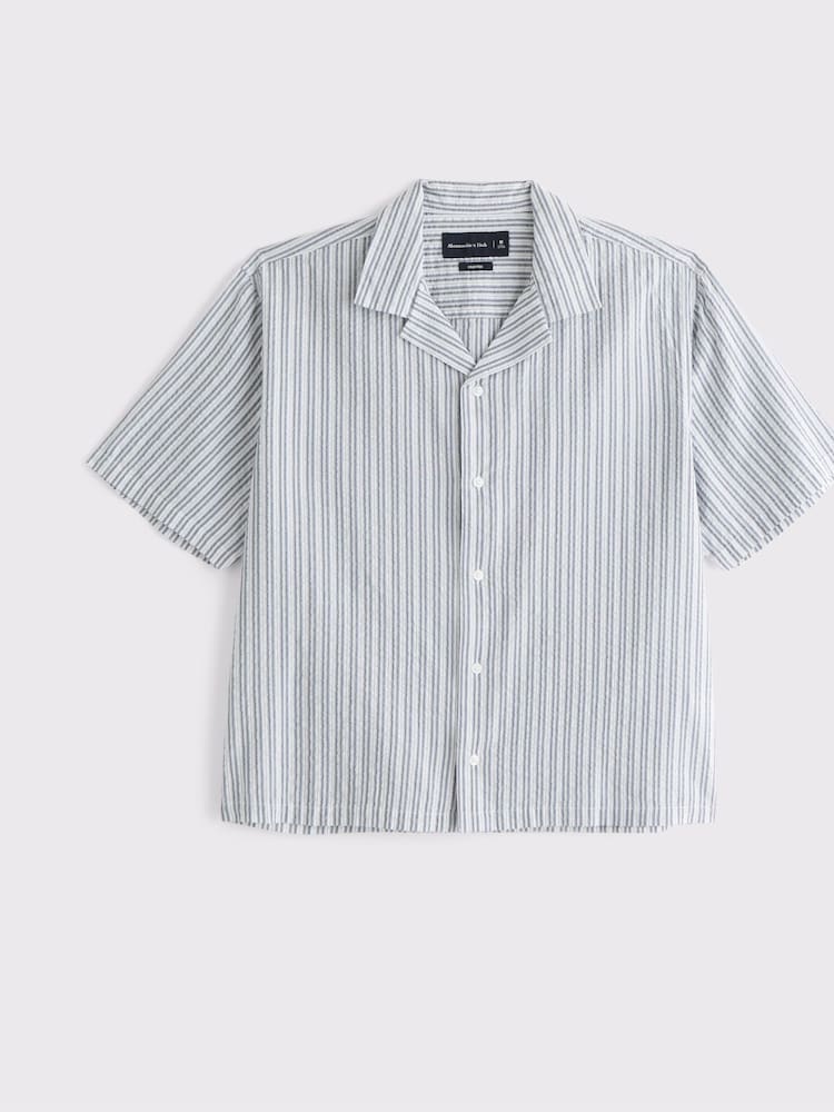 Abercrombie & Fitch Blue Seersucker Striped Shirt - Image 1 of 2
