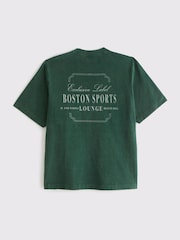 أخضر - Abercrombie & Fitch Sports Back Graphic Print Crew Neck T-Shirt - صورة 2 من 2