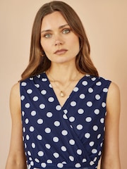 Yumi Blue Polka Dot Mesh Wrap Skater Dress With Pockets - Image 3 of 4